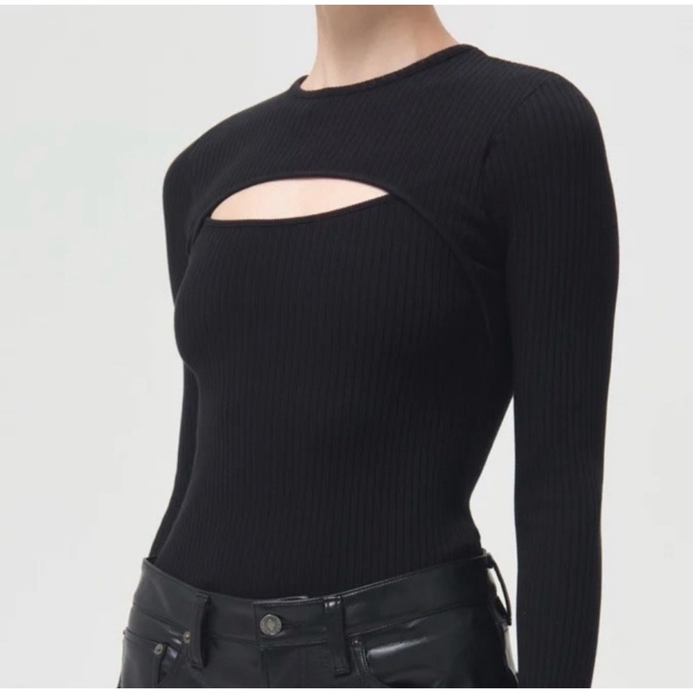 Agolde Lyza Cut Out Ribbed Long Sleeve Top in‎ Black sz M $128